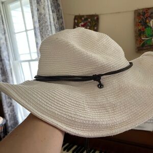 White Wide Brim Hat with Black Cord